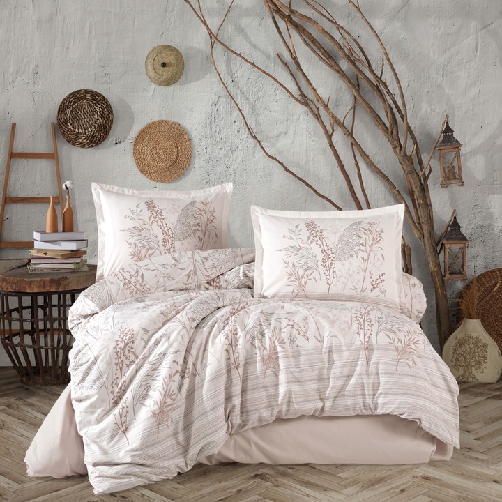 Двойно спално бельо 100% памук ранфорс 4 части extra large, чаршаф 240x260 см, завивка 200x220 см, 2 калъфки за възглавници 50x70 см, Clasy, BETINA Powder