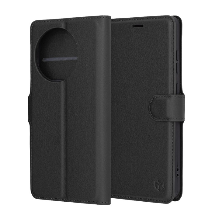 Husa pentru OnePlus 13R, SKYDDAR INNOVATION, Leather Wallet, tip Carte cu Portofel Interior, Finisaje Premium, set cu sticker, Negru