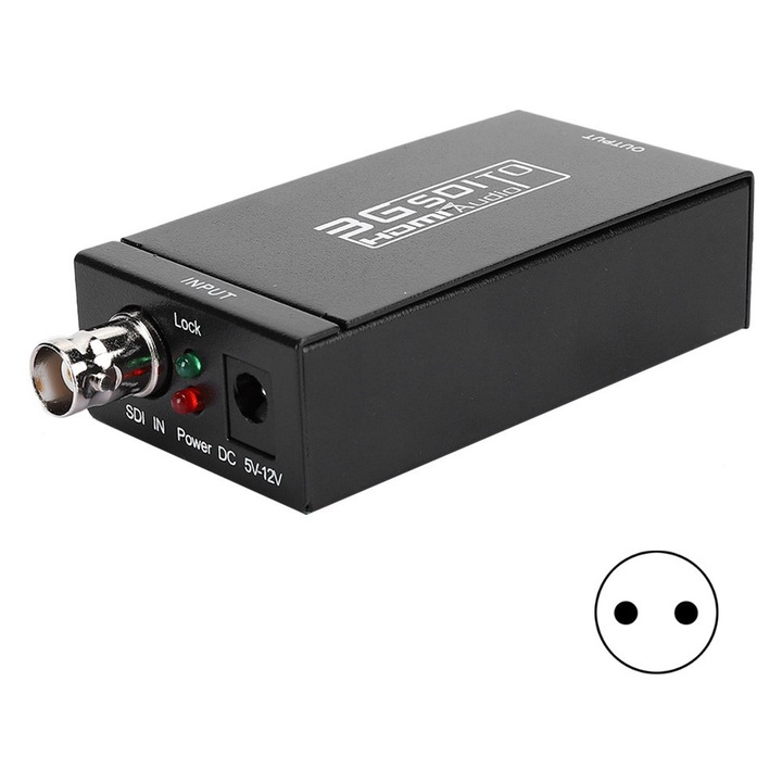 SDI HDMI 3G átalakító, fekete, 5V-12V, 1080P60Hz, 8 audio csatorna, 110-240V