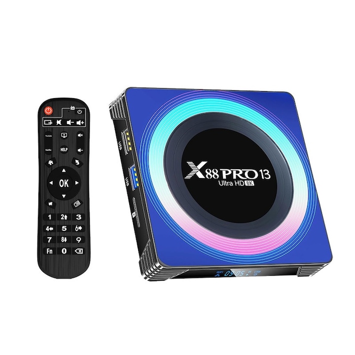 JESWO X88 PRO 13" médialejátszó, 8K, 4 GB RAM, 32 GB tárhely, Wi-Fi 6, Bluetooth 5.0, fekete, set-top box
