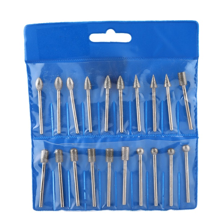 Set 20 bucati burghie slefuitoare corindon HERUSI multicolor diverse dimensiuni