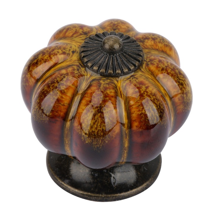 Manere pentru usi din dovleac din ceramica europeana, manere pentru dulapuri, tragere pentru sertare dulap cu o singura gaura (galben)