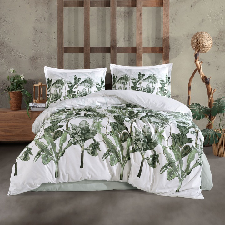 Lenjerie pat dublu NufJoy® 100% BUMBAC RANFORCE, 4 Piese, King Size, cearsaf pat 240x260 cm, pilota 200x220 cm, 2 fete perne 50x70, Cutie Cadou, Versay