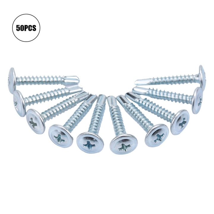 50 buc. Suruburi autofiletante M4.2 cu cap de gaurire, set de suruburi cu coada de burghiu (M4.2*19)