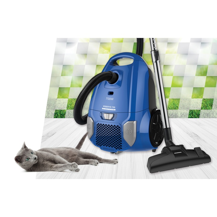 Aspirator cu sac Heinner HVC-MBL1400-V2, 700 W, sac textil, 3 L, putere variabila, HEPA 12, tub telescopic metalic, Albastru