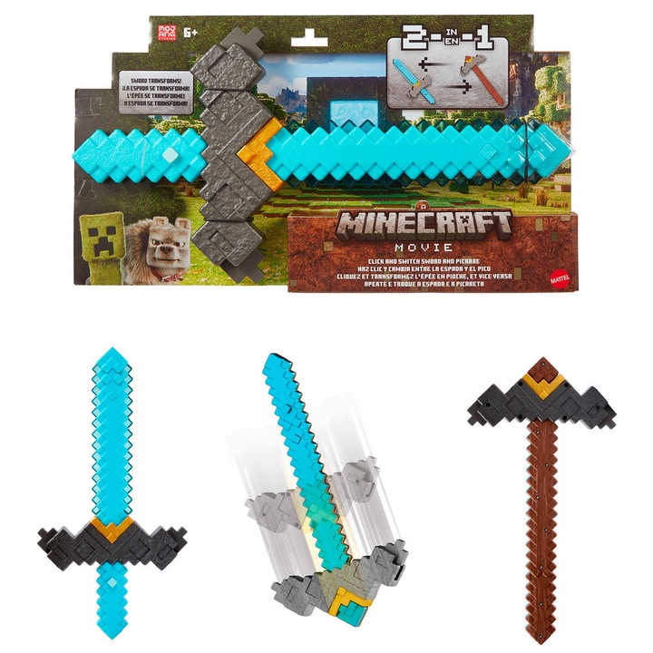 Фигурка с меч Mattel Minecraft The Movie, 2 в 1, Трансформираща се, За момчета