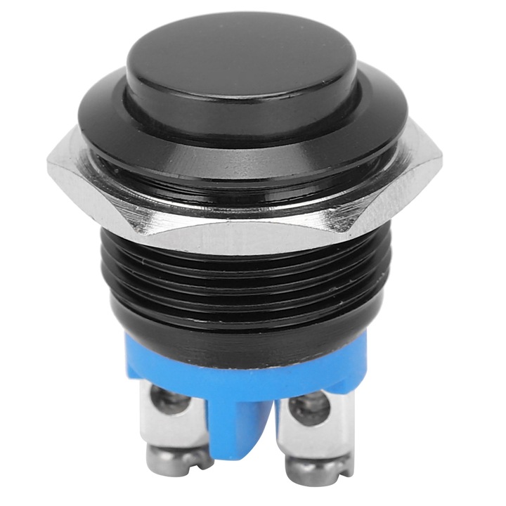 Fém nyomógombos kapcsoló 16mm, vízálló, automatikus visszaállítású, 220V, többszínű