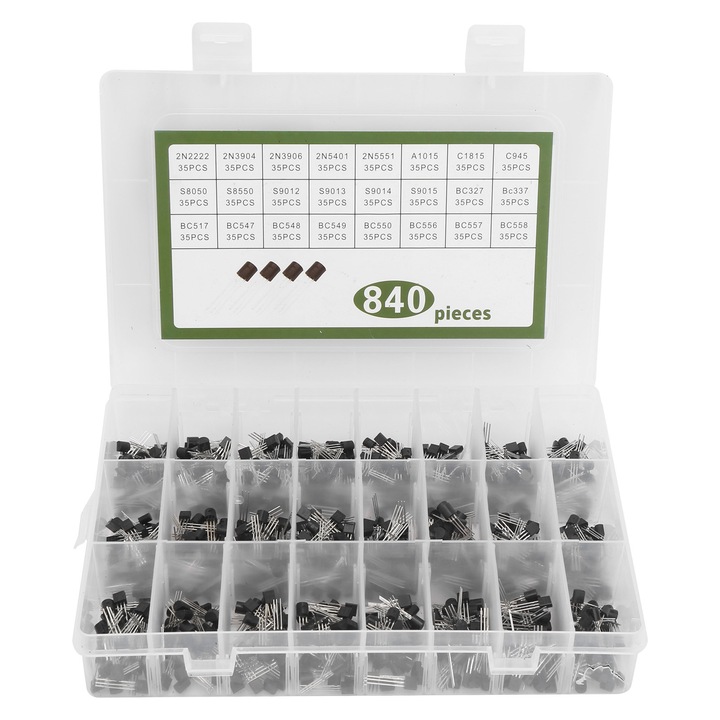 Kit de tranzistori de putere, Enforose, 840 buc, 24 specificatii, cutie de transport