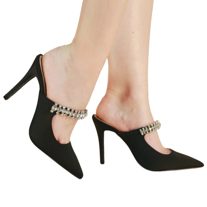 Saboti cu varf ascutit si toc stiletto 128negru 115490, Negru