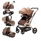 Carucior pentru copii 3 in 1 ONEBABY, Gold, Cu suspensii, Landou reversibil, Scaun auto, Salteluta moale, Varsta 0 - 36 luni