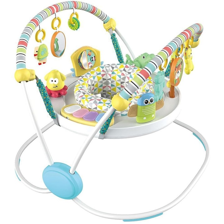 Saritor pentru copii cu Centru de Activitati WePro Store, Baby Jumper, Ajustabil pe Inaltime, Scaun Rotativ 360, Sunete, Lumini si Accesorii interactive, ideal pentru bebelusi de la 6 luni+, Alb