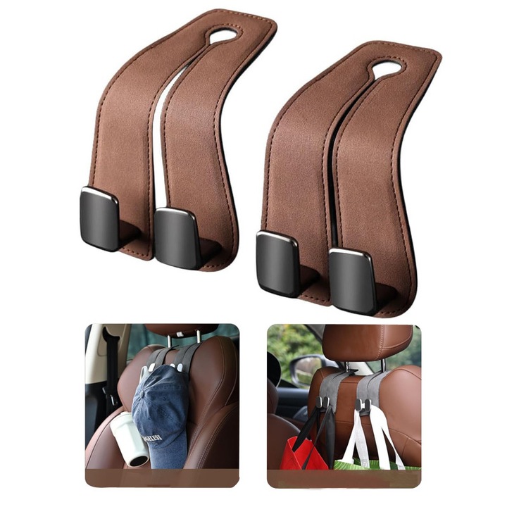 Set de 2 Suporturi auto, carlige pentru tetiere, design modern, pentru agatat genti, cumparaturi, accesorii