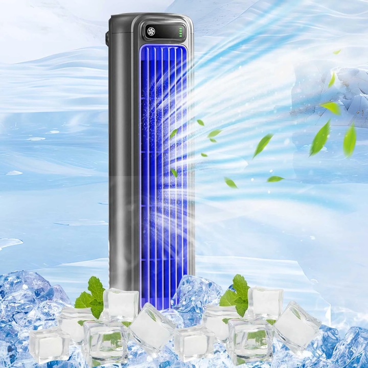 Ventilator turn fara pale, 2000mAh, gri, 89x84x312mm, portabil, silentios