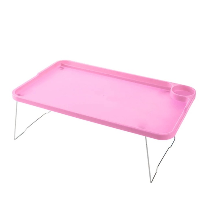 Masa pliabila pentru laptop YANYXR, lemn si aluminiu, roz, 49.8x29.5x2.1cm