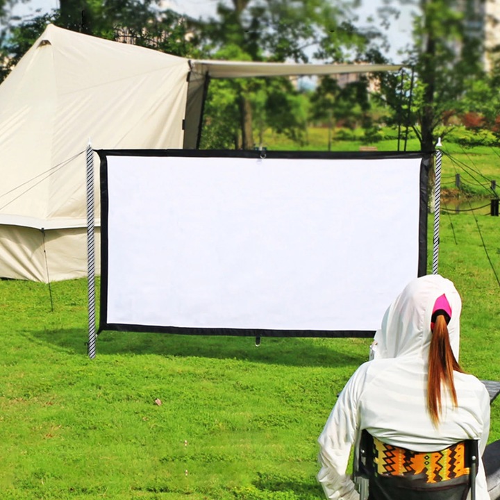 Vetítővászon 130 inch, összecsukható, hordozható, fehér, 16:9