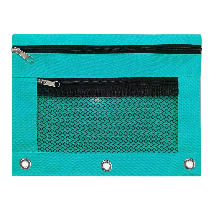 Penare, Echipat, etui cu 2 compartimente, transparent, rosu melange, 25x18cm