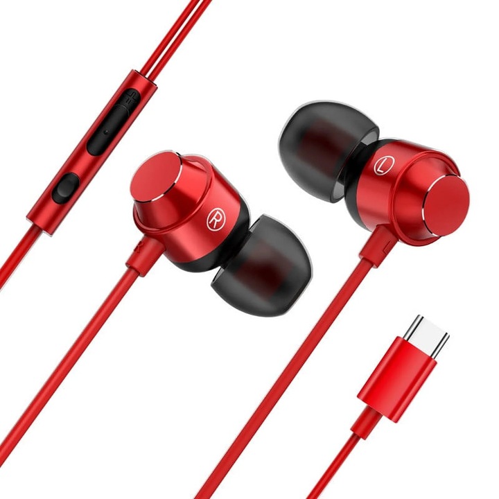 Casti In-Ear YANYXR USB-C cu microfon cablu, negru auriu roz rosu, 1.2m