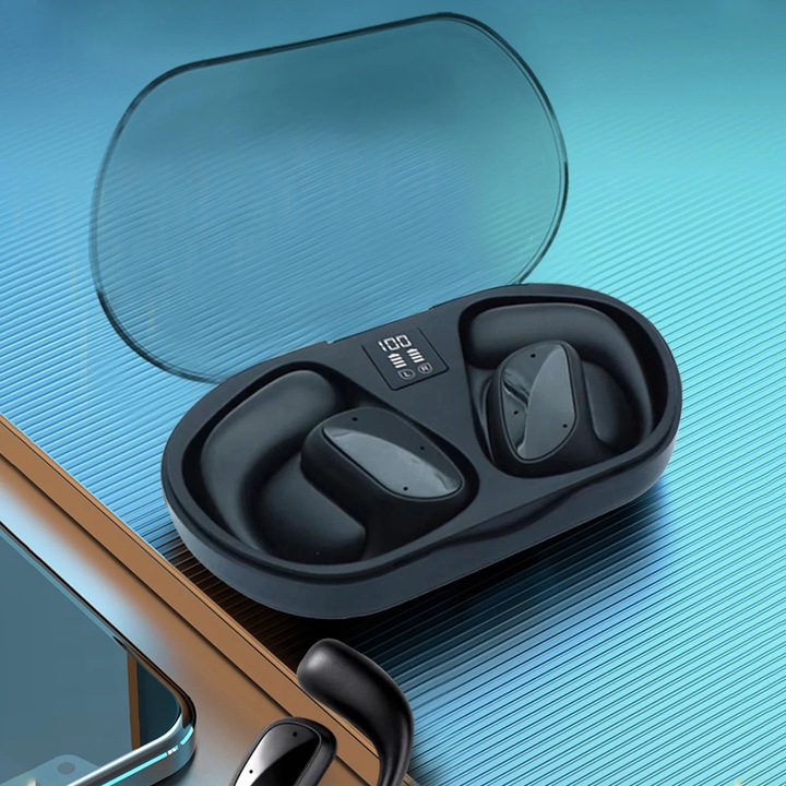 Bluetooth 5.3 fülhallgató, vezeték nélküli, mikrofon, zajcsökkentés, fekete, 2.75x3.93in