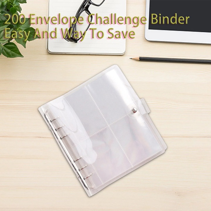 Binder pentru provocarea de 200 de plicuri ZYBLSSBB LSM2xh973-BCS0298721-3, PVC transparent, A5 (9 x 7 in), organizator de economii cu buzunare