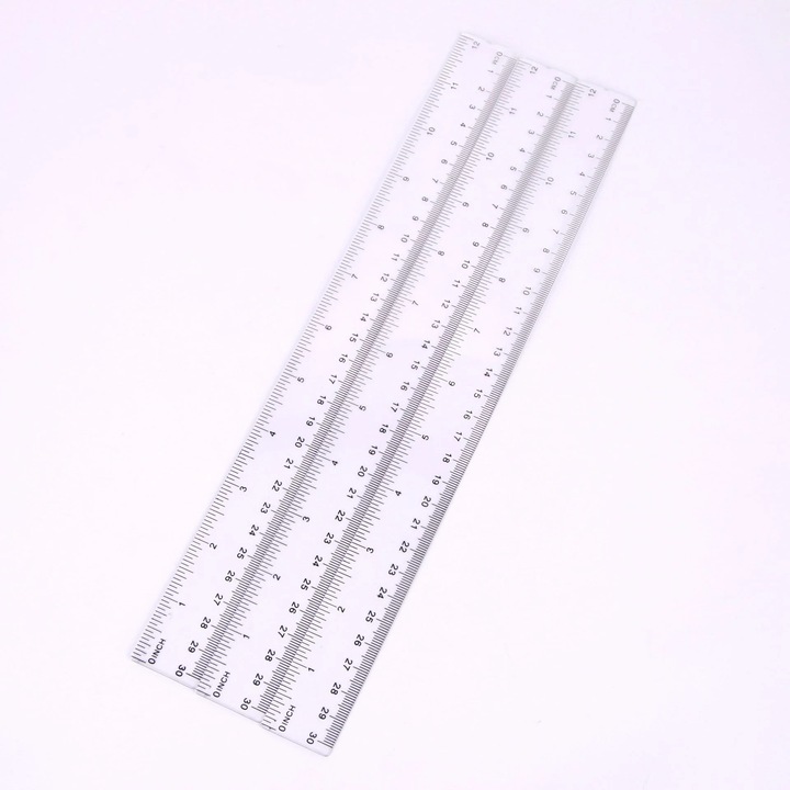 Set rigle transparente, 30cm, 3 bucati, plastic flexibil, masurare in centimetri si inci