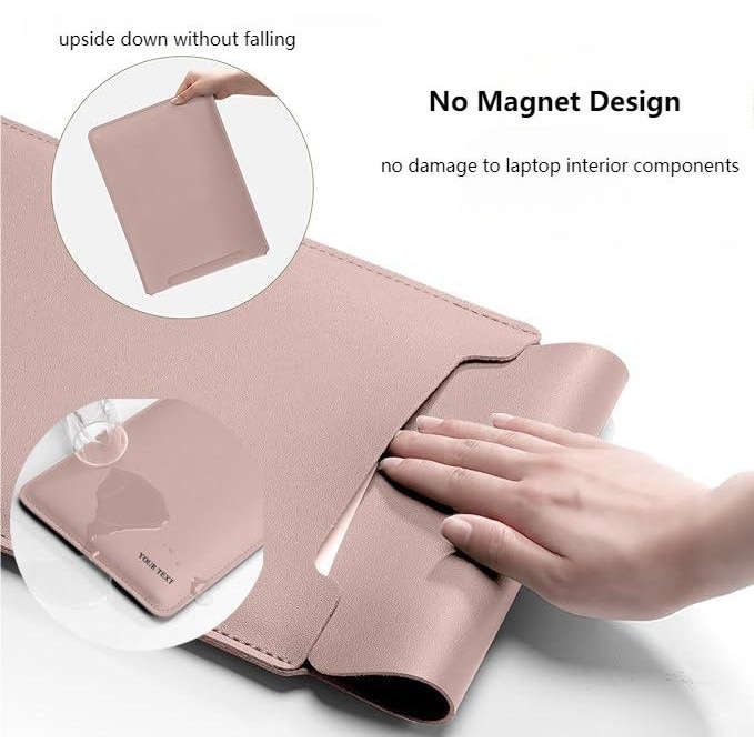 Husa pentru MacBook Pro/Air sau Laptop 14, piele PU, buzunar pentru accesorii si mouse pad incluse, rezistenta la apa, roz