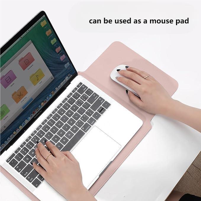 Husa pentru MacBook Pro/Air sau Laptop 14, piele PU, buzunar pentru accesorii si mouse pad incluse, rezistenta la apa, roz