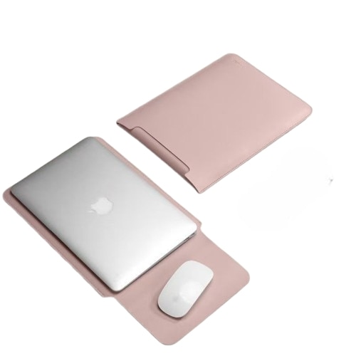 Husa pentru MacBook Pro/Air sau Laptop 14, piele PU, mouse pad incluse, rezistenta la apa, roz