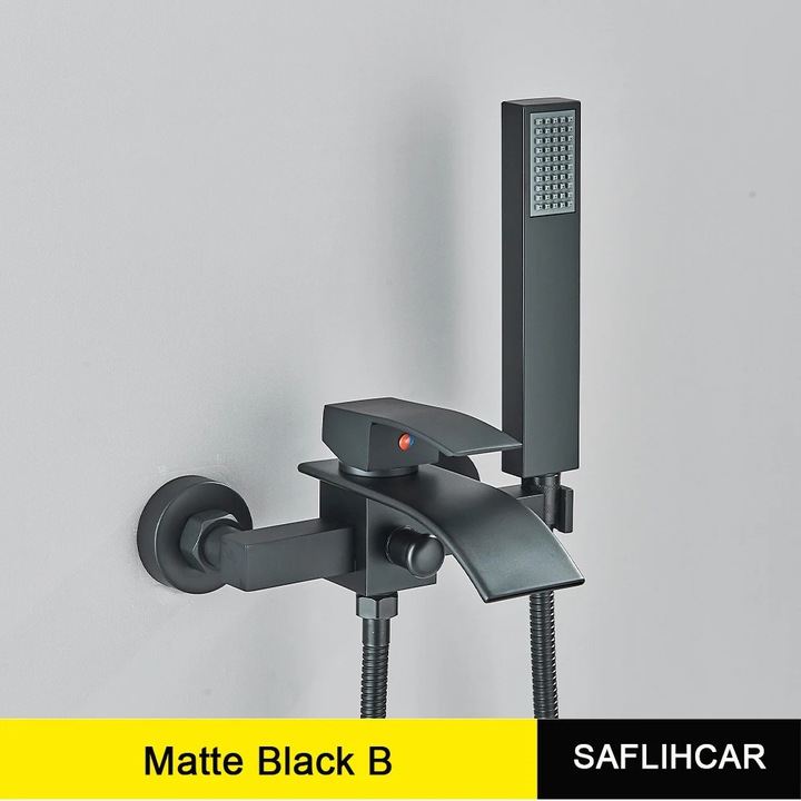 Szaniter csaptelep kádhoz kézizuhannyal, egykaros vezérlésű, kerámia, matt fekete