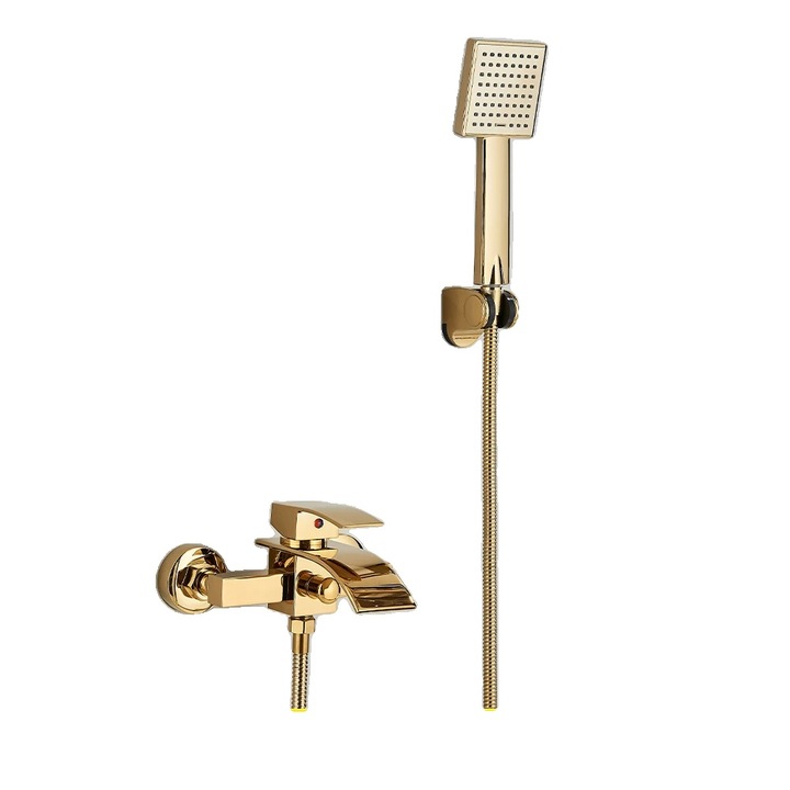 Kádcsaptelep kézi zuhannyal, egykaros vezérlésű, kerámia, arany kivitelben, falra szerelhető