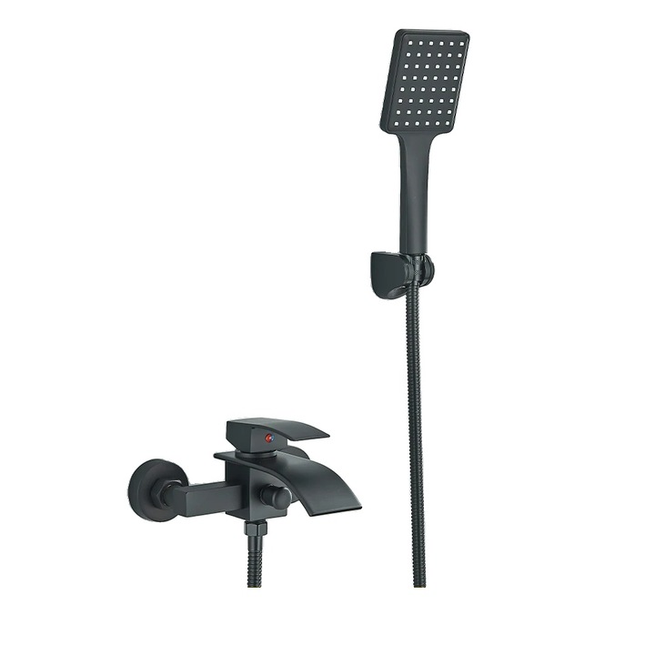 Szaniter csaptelep kádhoz kézizuhannyal, egykaros vezérlésű, kerámia, matt fekete