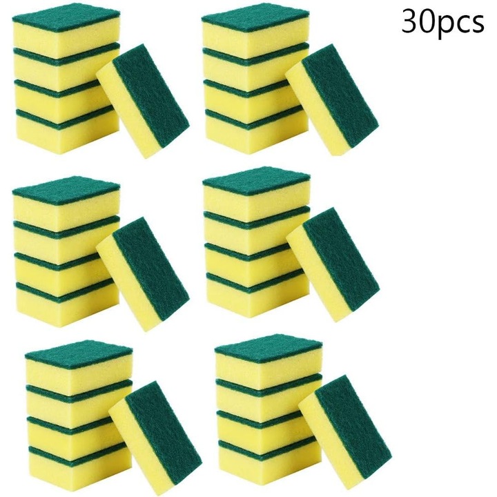 30 db kétoldalas tisztítószivacs készlet, sárga-zöld, 10x7x3cm, többcélú