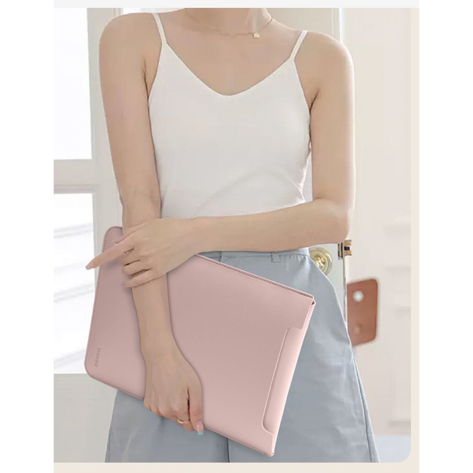 Husa pentru MacBook Pro/Air sau Laptop 14, piele PU, buzunar pentru accesorii si mouse pad incluse, rezistenta la apa, roz