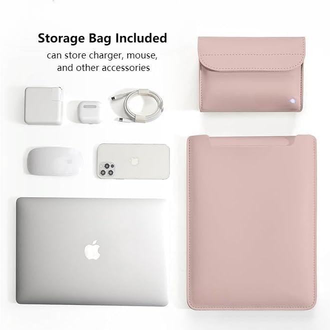 Husa pentru MacBook Pro/Air sau Laptop 14, piele PU, buzunar pentru accesorii si mouse pad incluse, rezistenta la apa, roz