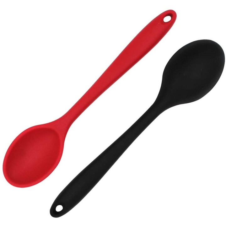 Set de linguri de amestec rezistente la caldura, AMRINUGL, design ergonomic, rosu si negru, 2 bucati