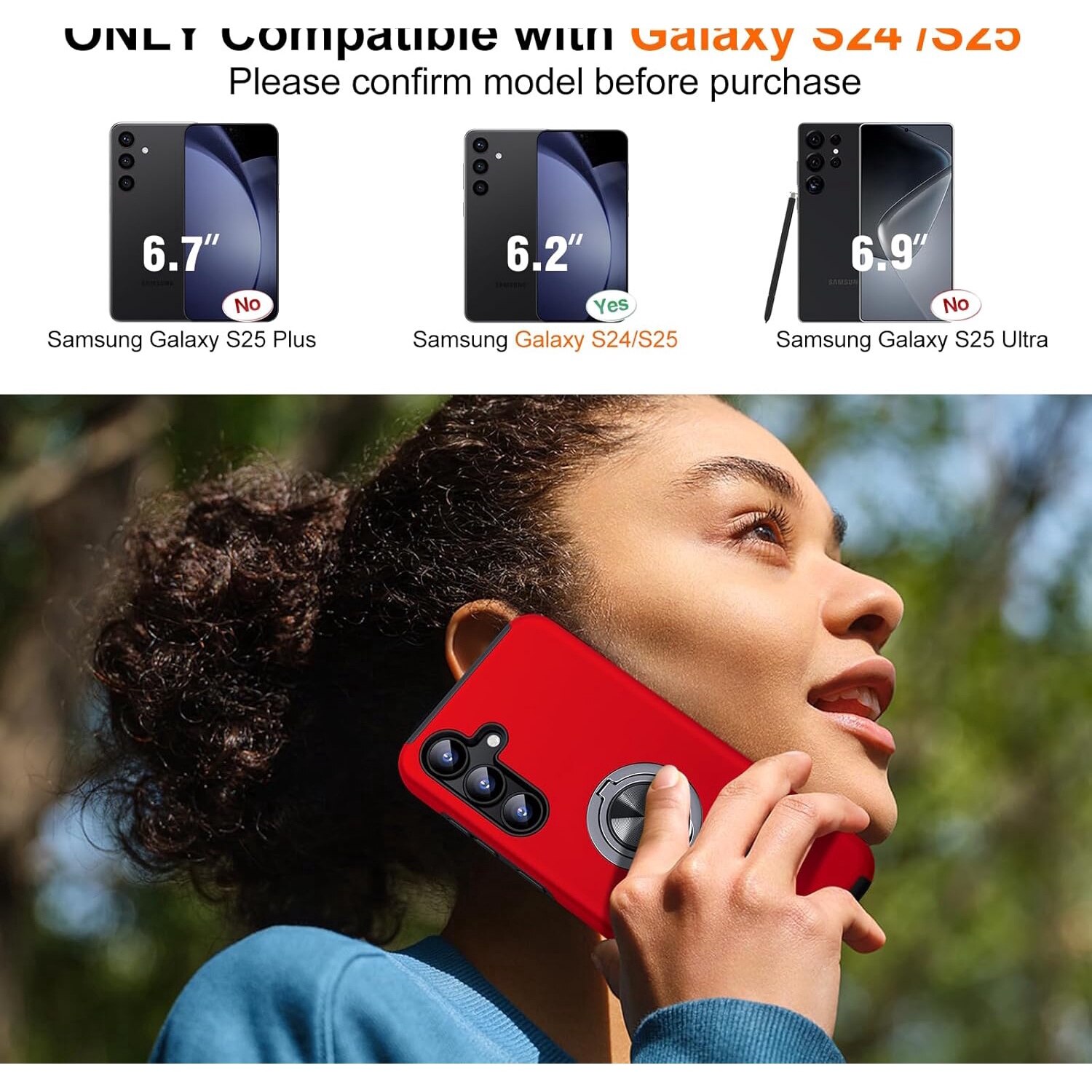 Husa de protectie pentru Samsung Galaxy S25, Hybrid Antisoc, Kickstand, Bumper inel rotativ 360, Red