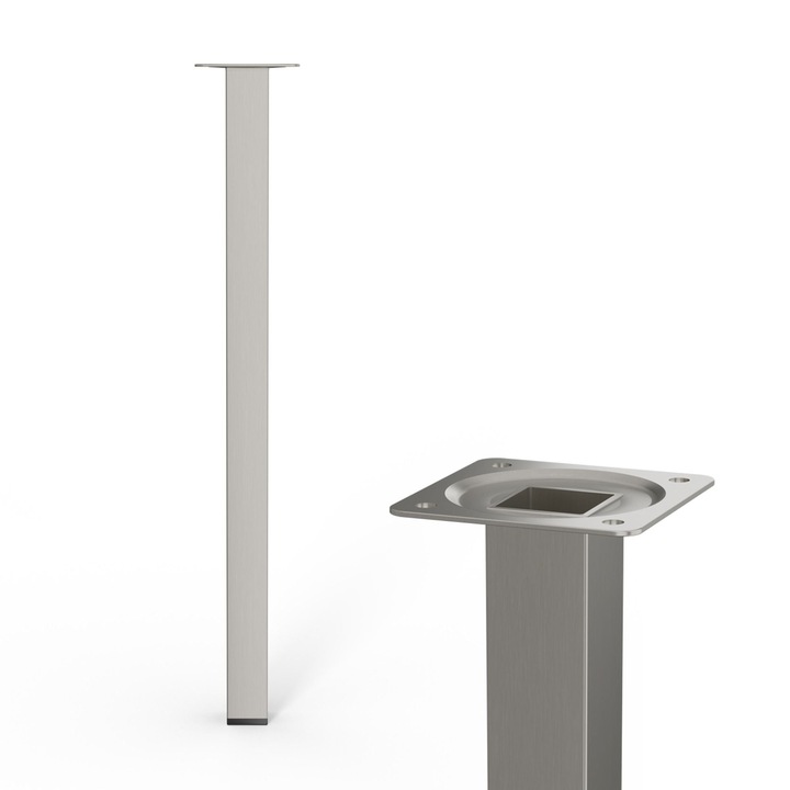 Picior mobila, 25 x 25 mm, H 400 mm, metal, argintiu satinat, periat