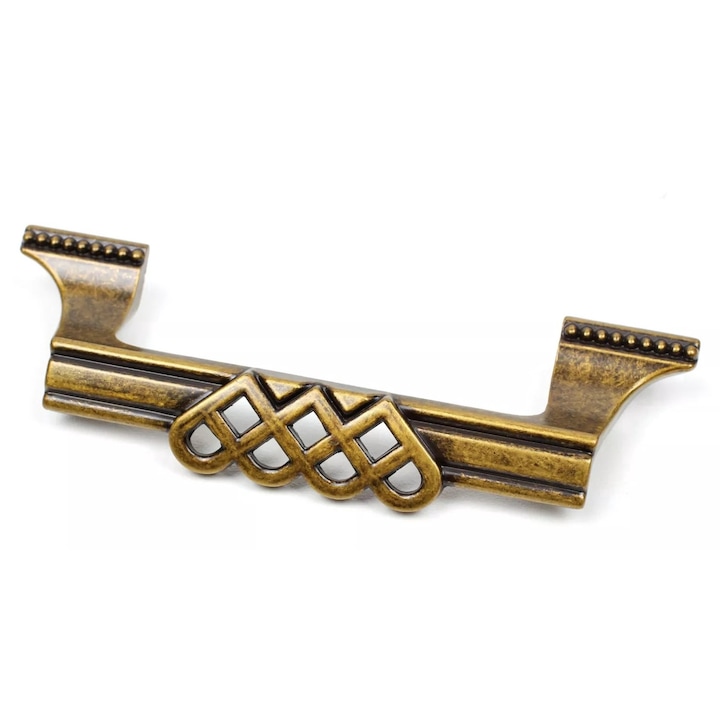 Maner pentru mobila, Auriu antichizat, Model Vintage, Distanta intre gauri 124 mm, Lunigme totala 163 mm, set 2 bucati