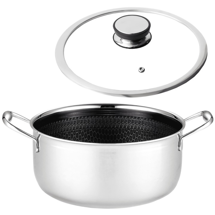 Oala Mitsu professional pot 5 L, 24 cm cu capac Honeycomb Pentru inductie Pentru gaz Otel inoxidabil