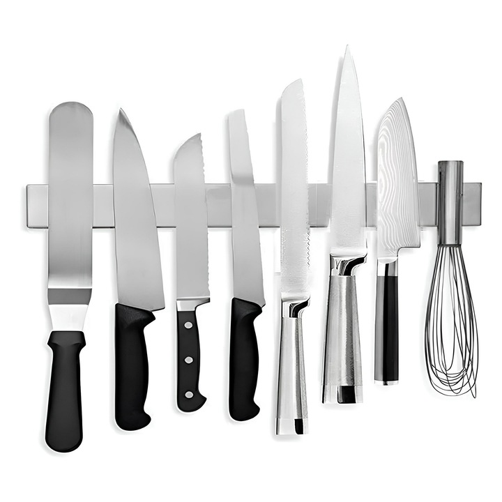 Banda magnetica pentru cutite japoneze 45 cm Otel inoxidabil Autoadeziv Fara gaurire Set