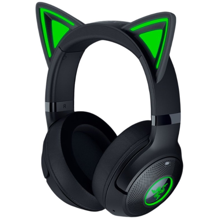 Razer Kraken Kitty V2 BT безжични слушалки за игри, 2 Razer Chroma RGB светлинни зони, до 40 часа живот на батерията със зареждане тип C, черни