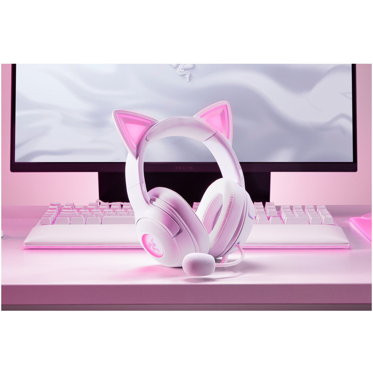 Casti gaming cu fir Razer Kraken Kitty V2, sensibilitate 92.5 dB