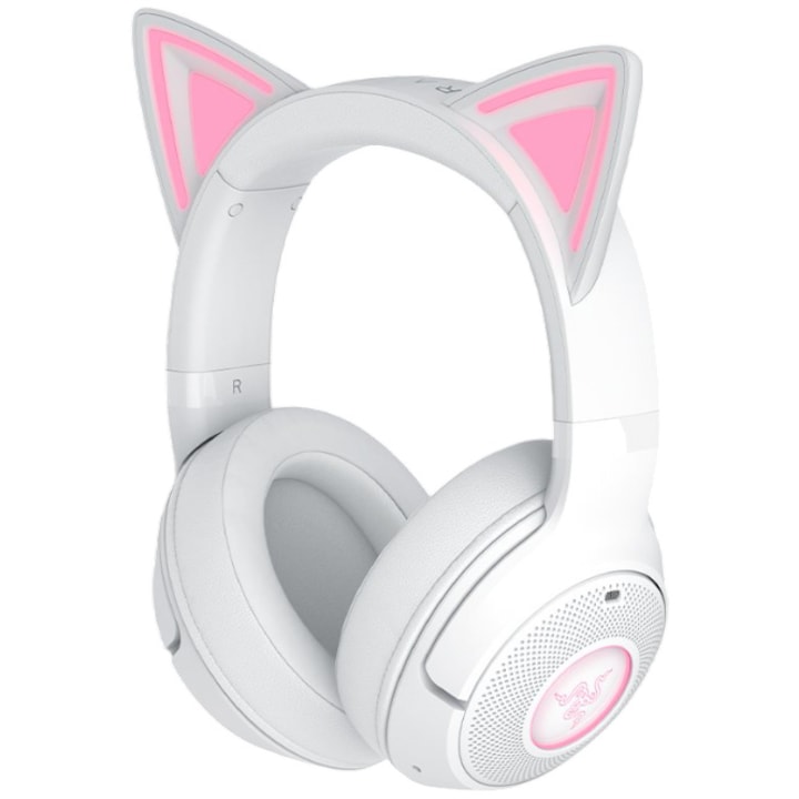 Безжични геймърски слушалки Razer Kraken Kitty V2 BT, 2 зони на осветление Razer Chroma™ RGB, до 40 часа живот на батерията с Type-C зареждане, бели