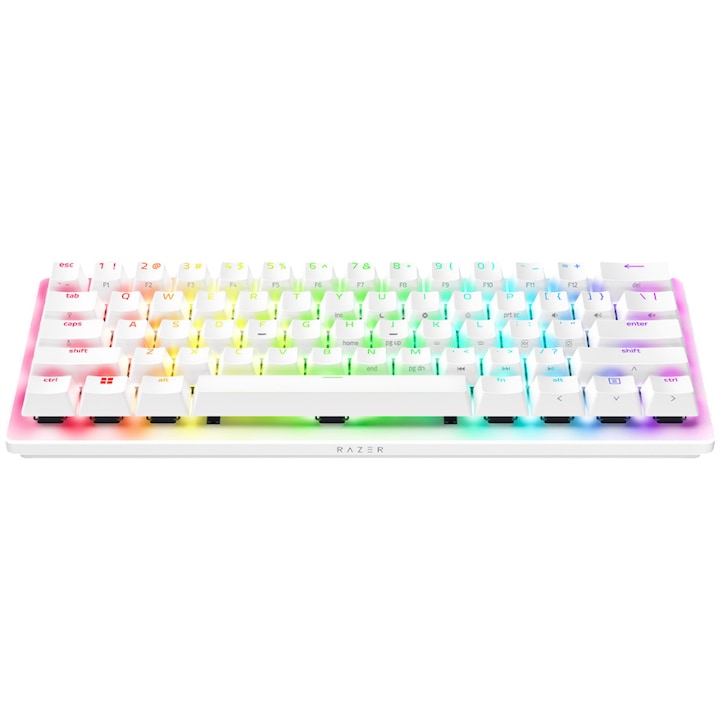 Механична клавиатура Razer Huntsman V3 Pro Mini gaming, Кабелна, Razer Аналогов оптичен превключвател Gen-2, Razer Chroma RGB осветление, US оформление, Бяло
