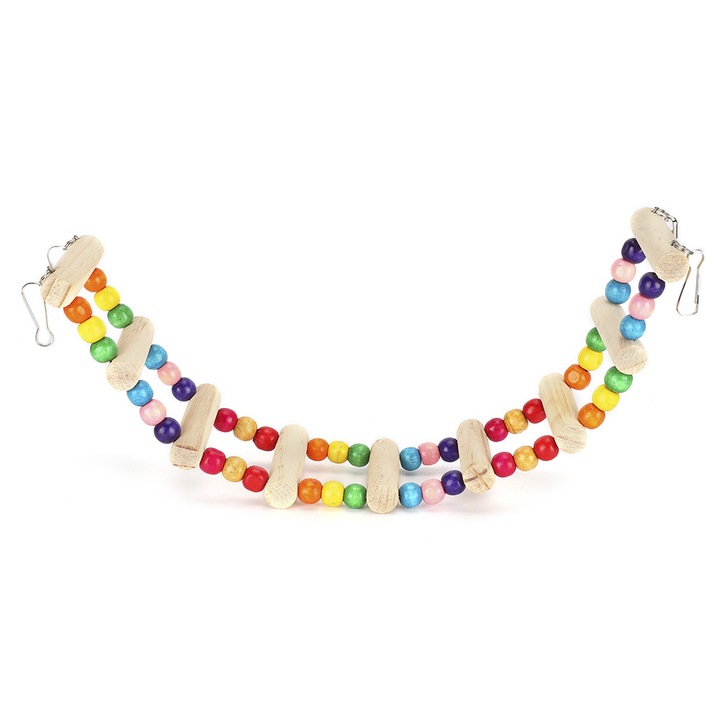 Jucarie pentru pasari, pod suspendat din lemn, multicolor, 6x39cm