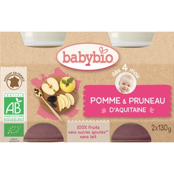Piure de Mere si Prune uscate 2x130 g Babybio Piure de Mere si Prune uscate 2x130 g Babybio