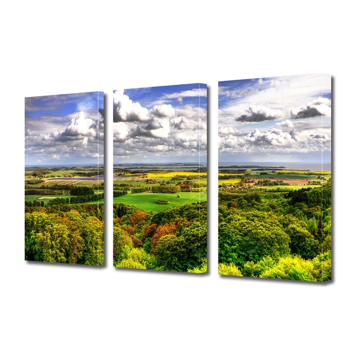 Set Tablouri Multicanvas 3 Piese Peisaj de Toamna cu Panorama spre inceputul toamnei, 25 x 45 cm