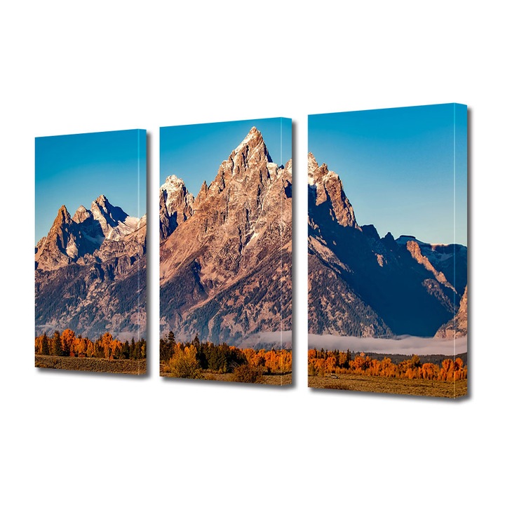 Set Tablouri Multicanvas 3 Piese Peisaj de Toamna cu Pajiste la poalele muntelui, 25 x 45 cm