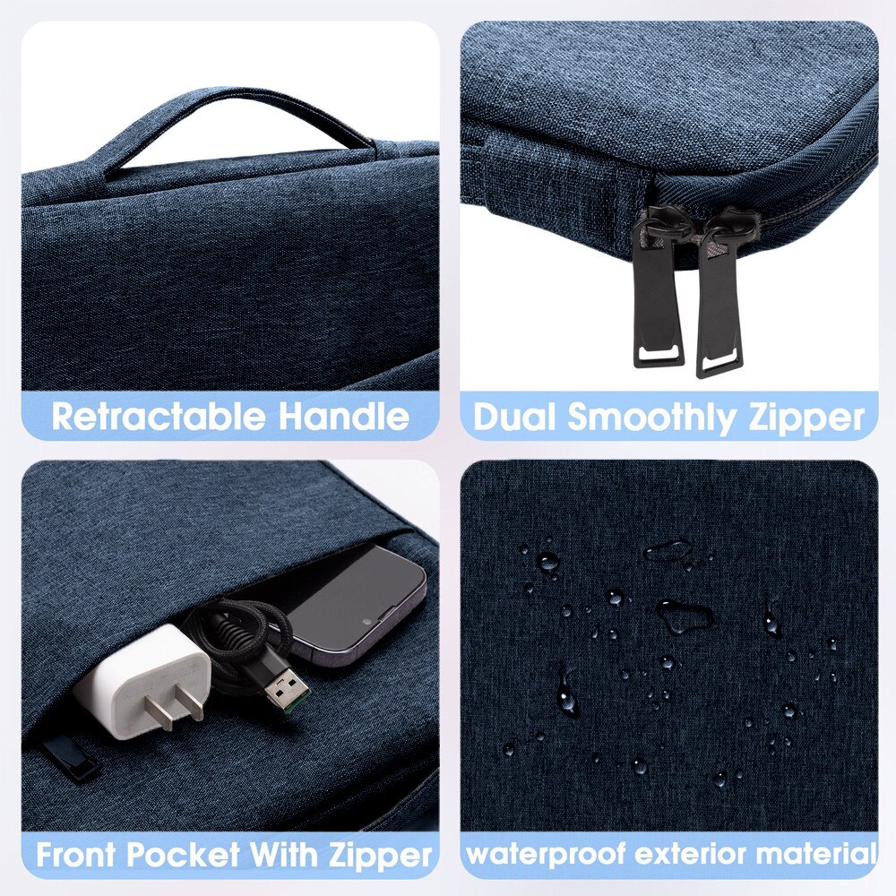 YANYXR, husa pentru laptop din textil, dublu compartiment, captuseala plus, impermeabil, maner retractabil, BST3022418-3, bleumarin, 13,3"