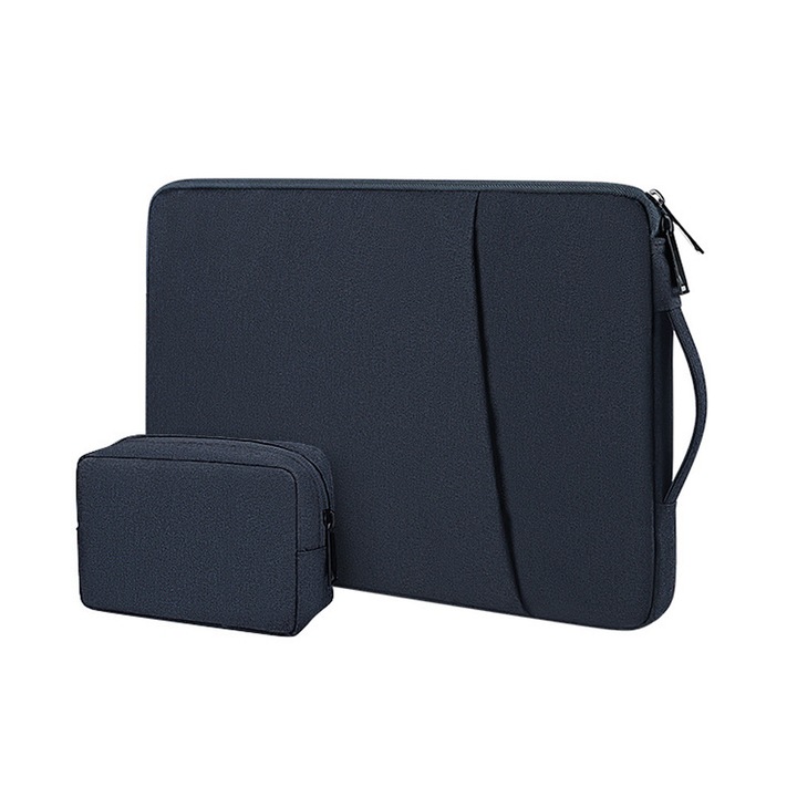 YANYXR, husa pentru laptop din textil, dublu compartiment, captuseala plus, impermeabil, maner retractabil, BST3022418-3, bleumarin, 13,3"