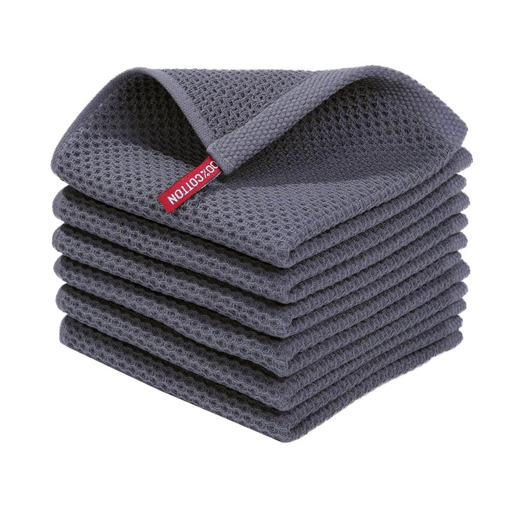 Кухненски кърпи, ZGGZERG, Кърпа за съдове, С 6, С връв, За мокро и сухо ползване, Абсорбиращи вода, Лесни за почистване, Не избледняват, Дизайн с пчелна пита, За кухня, баня, кола, Памучни, 30*30 см, Сиви